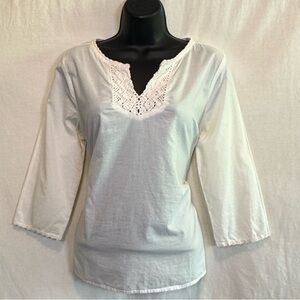 G-28 Jones New York Cream Crochet Lace Detail 1/2 Sleeve Pullover Blouse‎ Size S